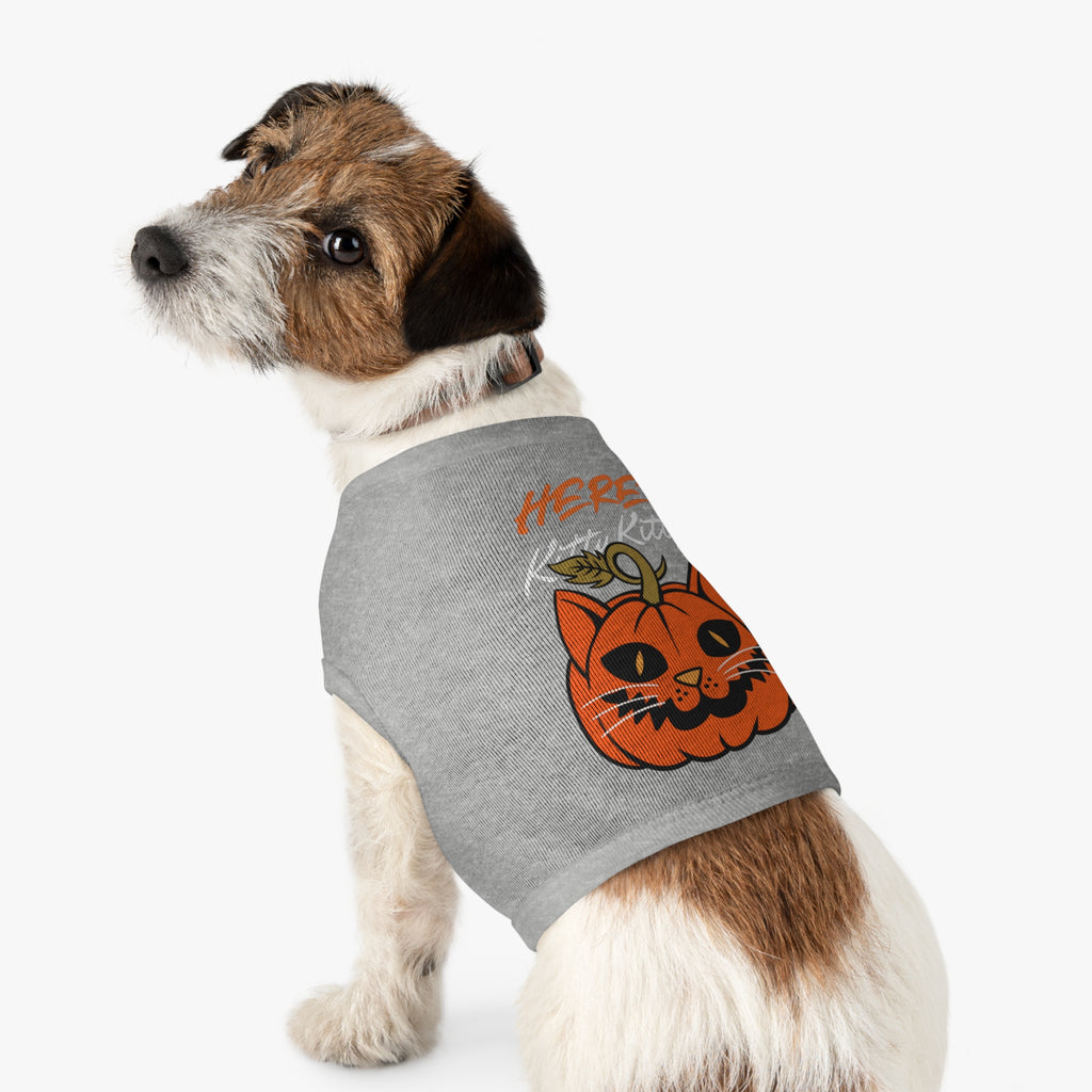 Here Kitty Kitty Pumpkin Pet Tank Top — Halloween Cat Costume Tee for Dogs & Cats