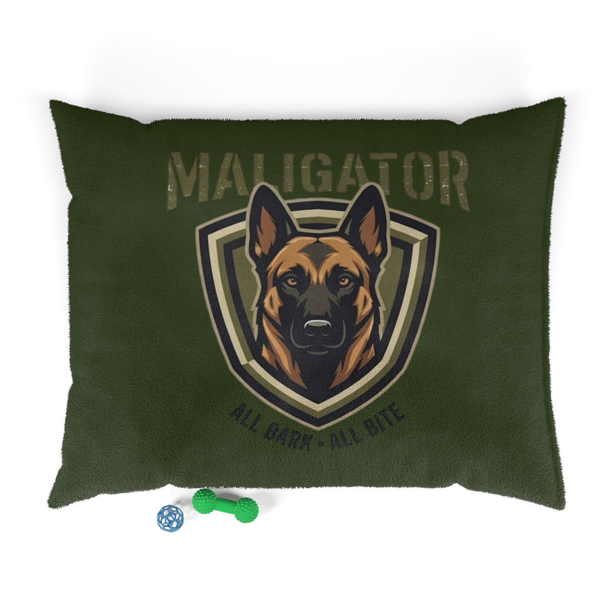 Maligator K9 Pet Bed — Military Green Dog Bed with German Shepherd Shield Design