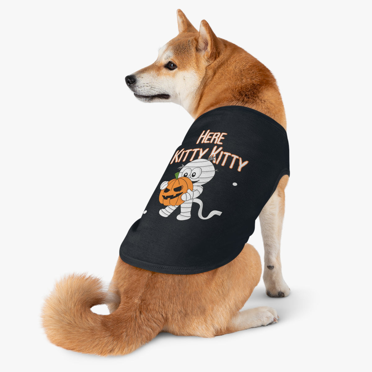 Mummy Cat Halloween Pet Tank – "Here Kitty Kitty" Pumpkin Costume Top