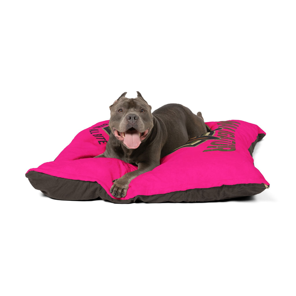 Maligator Dog Bed - "All Bark All Bite" Pink Plush Pet Bed for German Shepherds