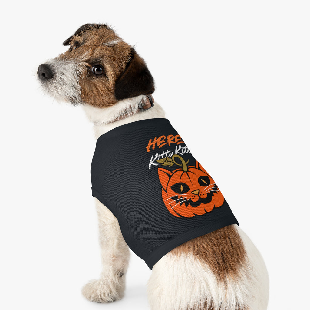Here Kitty Kitty Pumpkin Pet Tank Top — Halloween Cat Costume Tee for Dogs & Cats