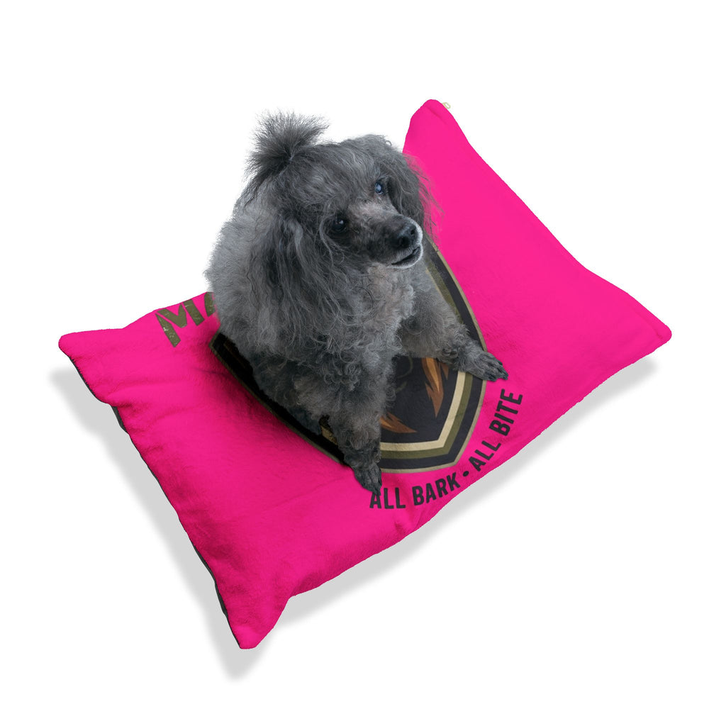 Maligator Dog Bed - "All Bark All Bite" Pink Plush Pet Bed for German Shepherds