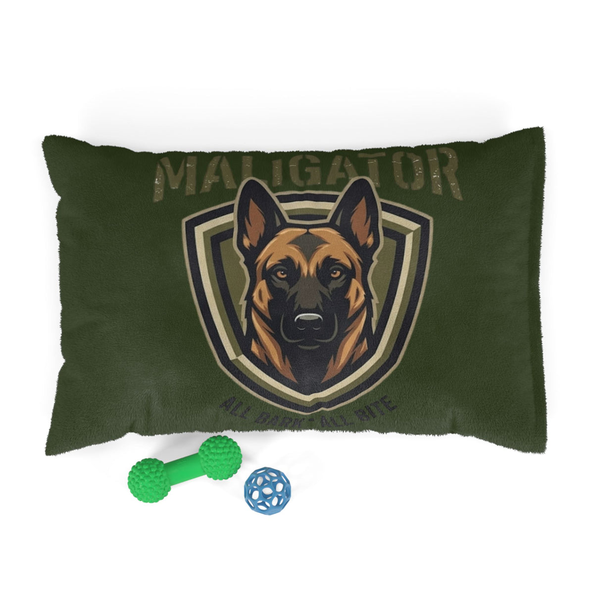 Maligator K9 Pet Bed — Military Green Dog Bed with German Shepherd Shield Design