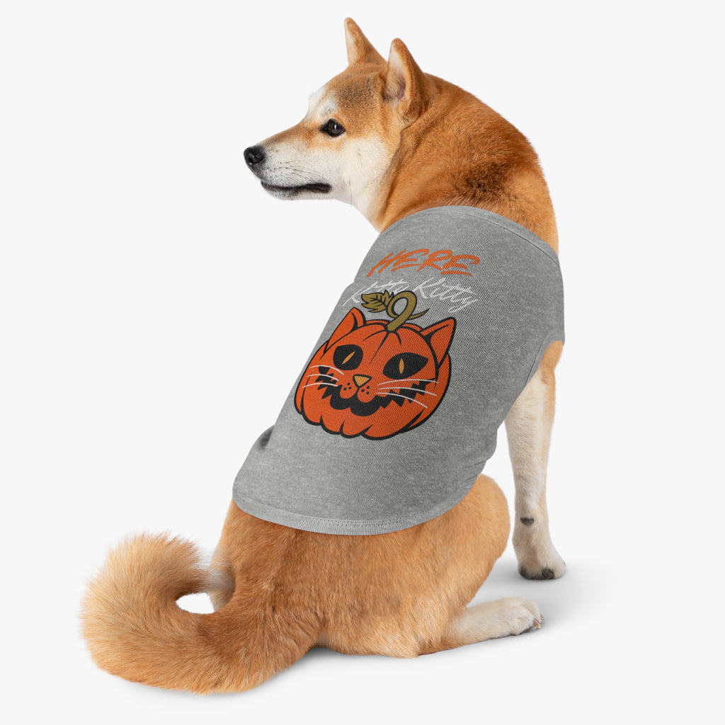 Here Kitty Kitty Pumpkin Pet Tank Top — Halloween Cat Costume Tee for Dogs & Cats
