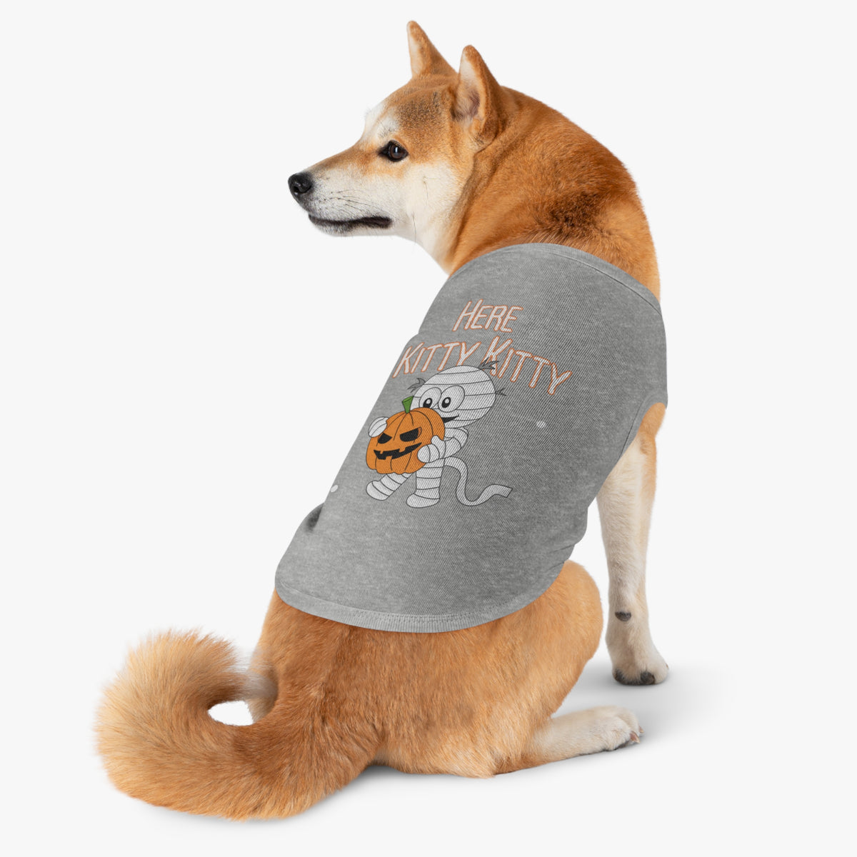 Mummy Cat Halloween Pet Tank – "Here Kitty Kitty" Pumpkin Costume Top