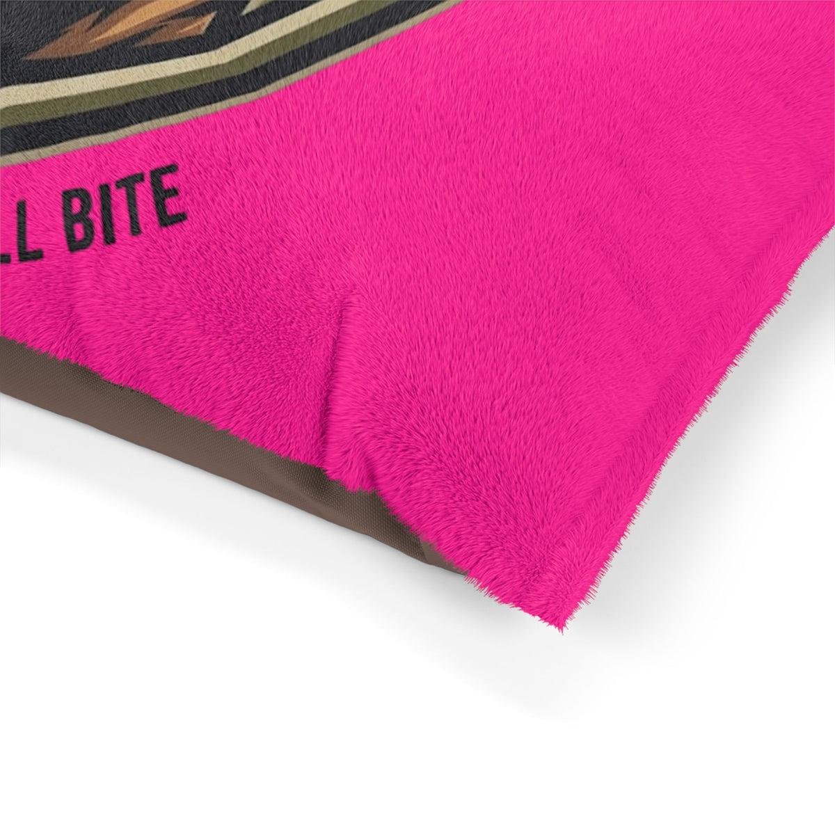 Maligator Dog Bed - "All Bark All Bite" Pink Plush Pet Bed for German Shepherds