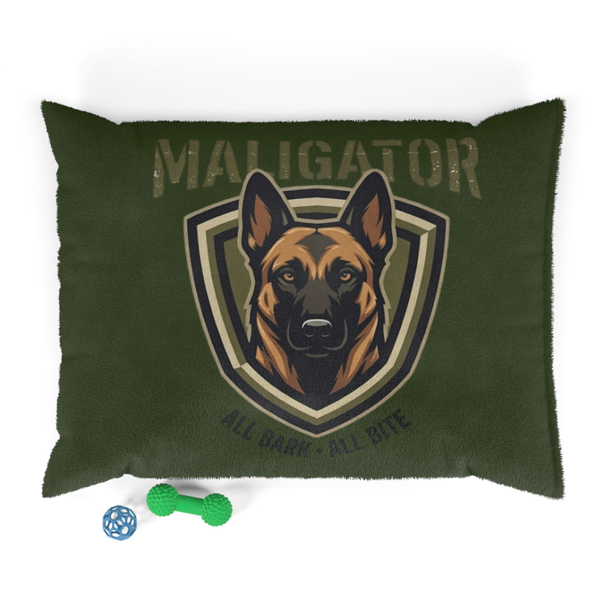 Maligator K9 Pet Bed — Military Green Dog Bed with German Shepherd Shield Design