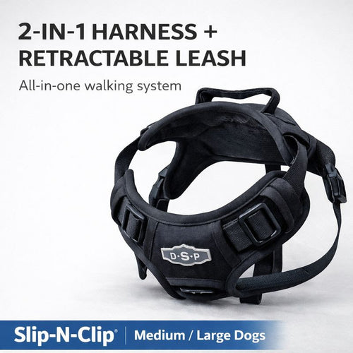 Slip-n-Clip® Professional Tactical Dog Harness with Integrated Retractable Leash