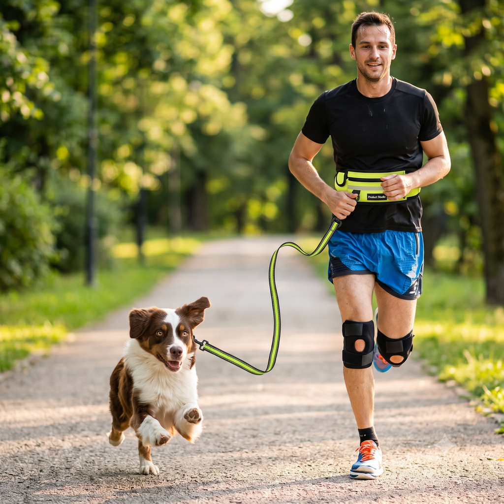 Hands Free Dog Leash Pet Walking And Training Belt With Shock Absorbing Bungee Leash For Up To 180lbs Large Dogs Phone Pocket And Water Bottle Holder