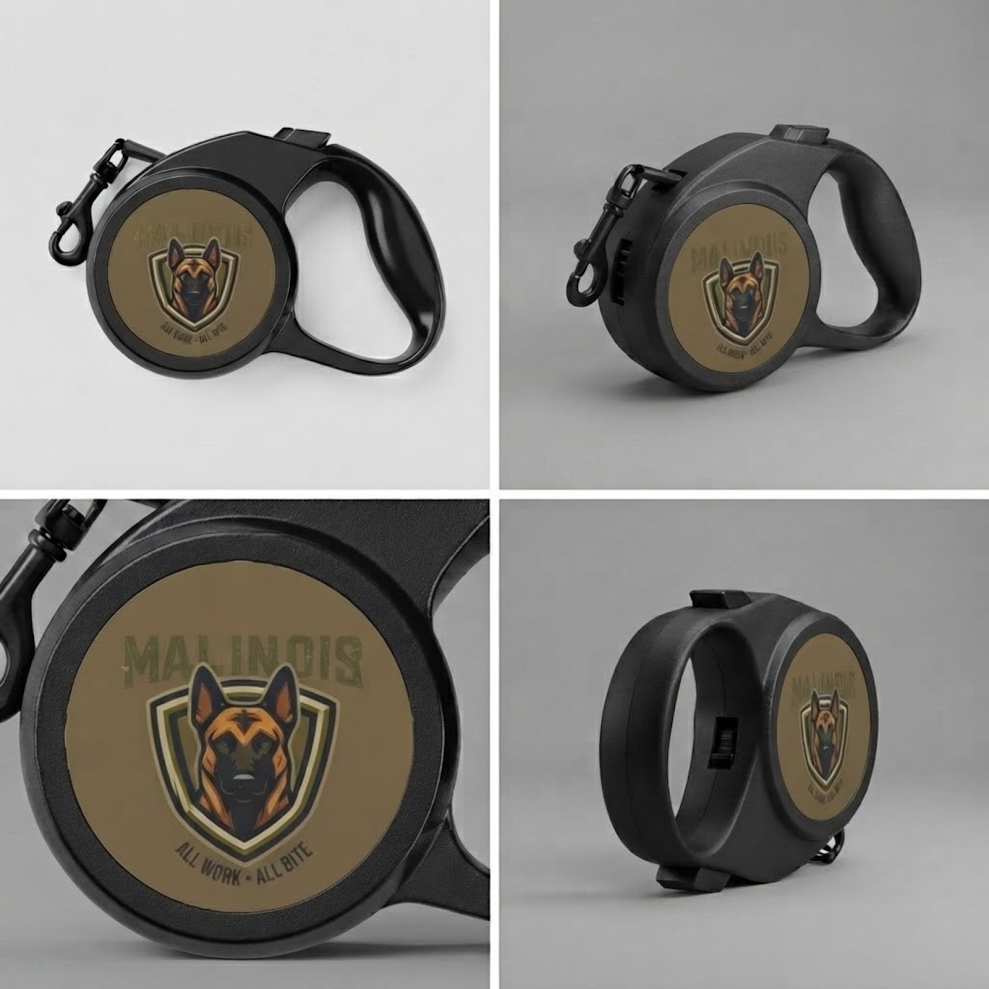 Retractable Pet Leash — “Navigator” Belgian Malinois Dog Design