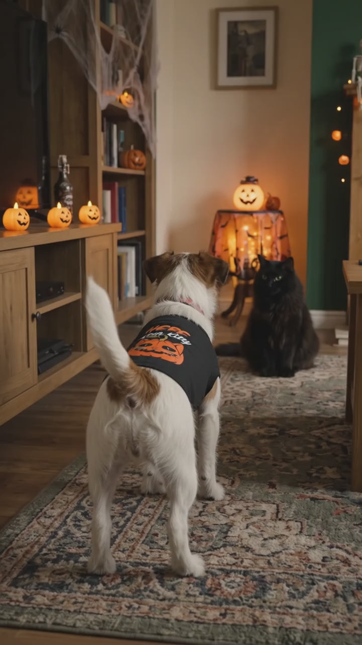 Here Kitty Kitty Pumpkin Pet Tank Top — Halloween Cat Costume Tee for Dogs & Cats