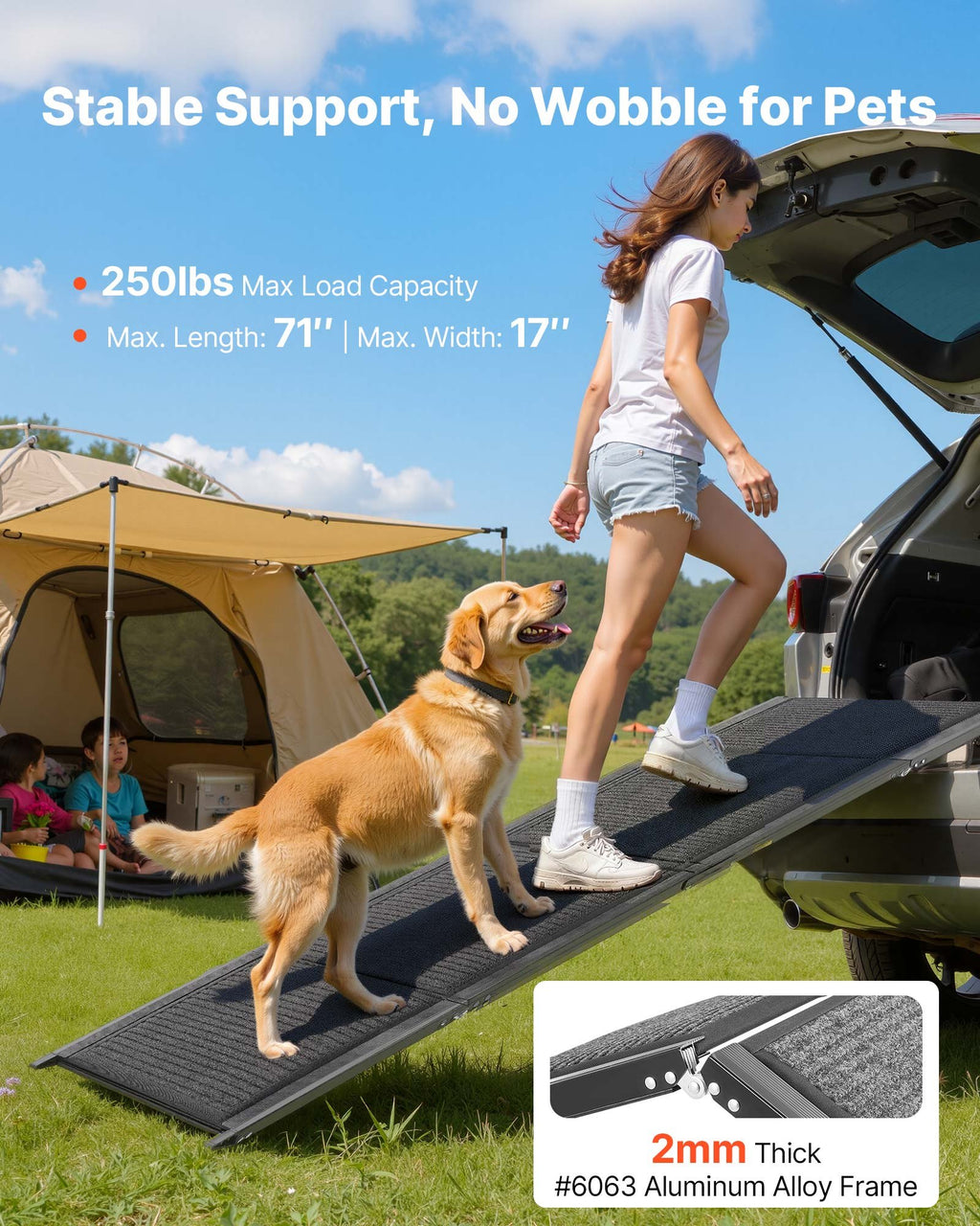 Heavy-Duty Folding Dog Car Ramp – Non-Slip Felt Surface