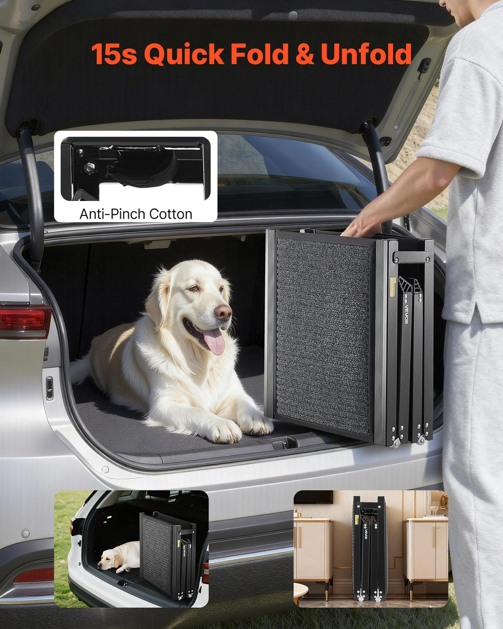 Heavy-Duty Folding Dog Car Ramp – Non-Slip Felt Surface
