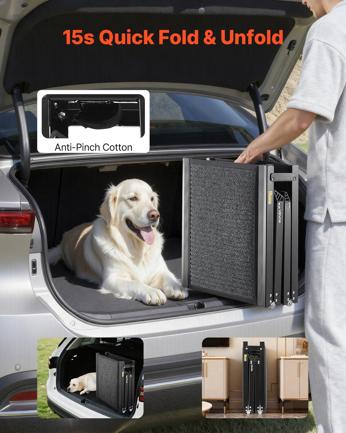 Heavy-Duty Folding Dog Car Ramp – Non-Slip Felt Surface