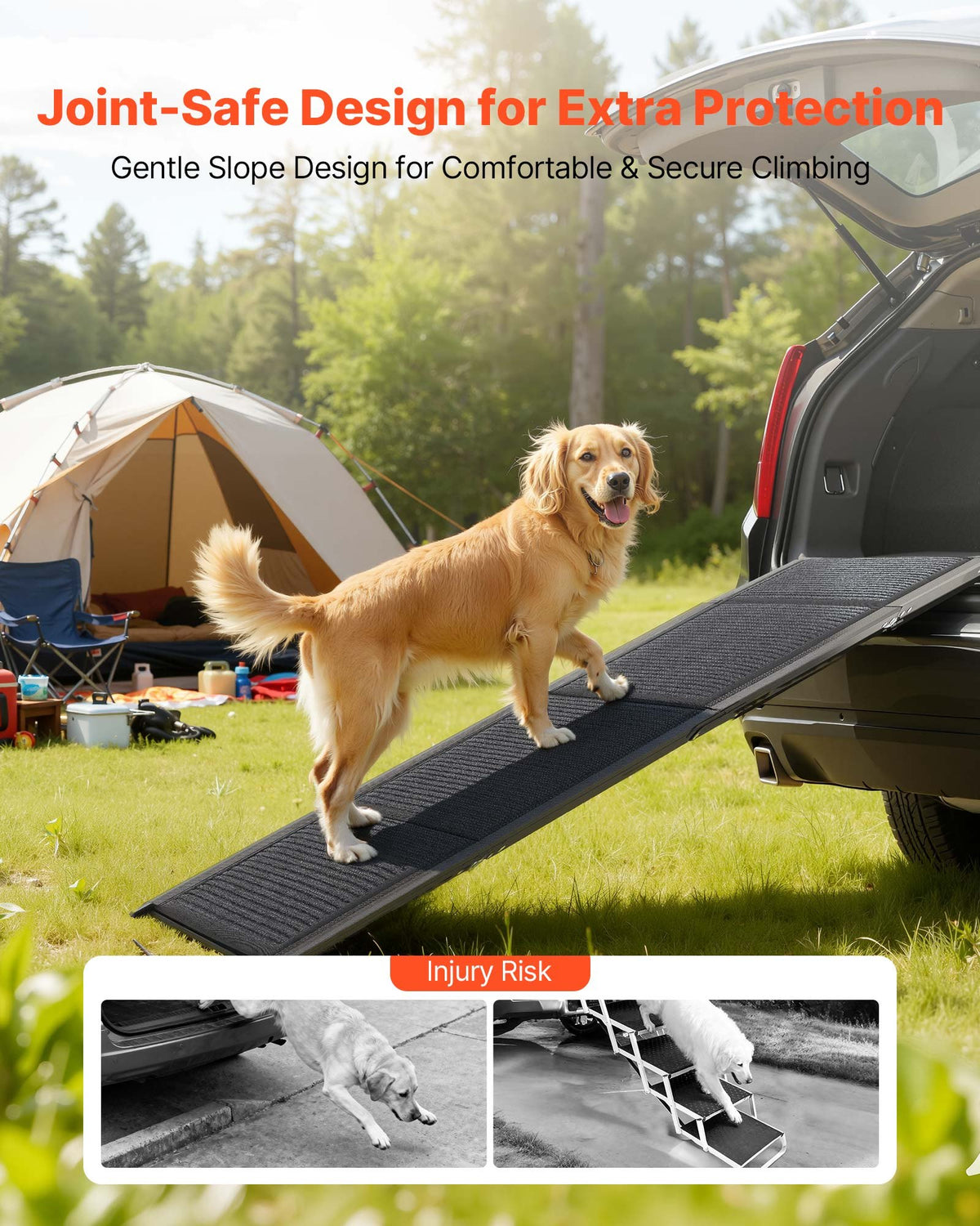 Heavy-Duty Folding Dog Car Ramp – Non-Slip Felt Surface