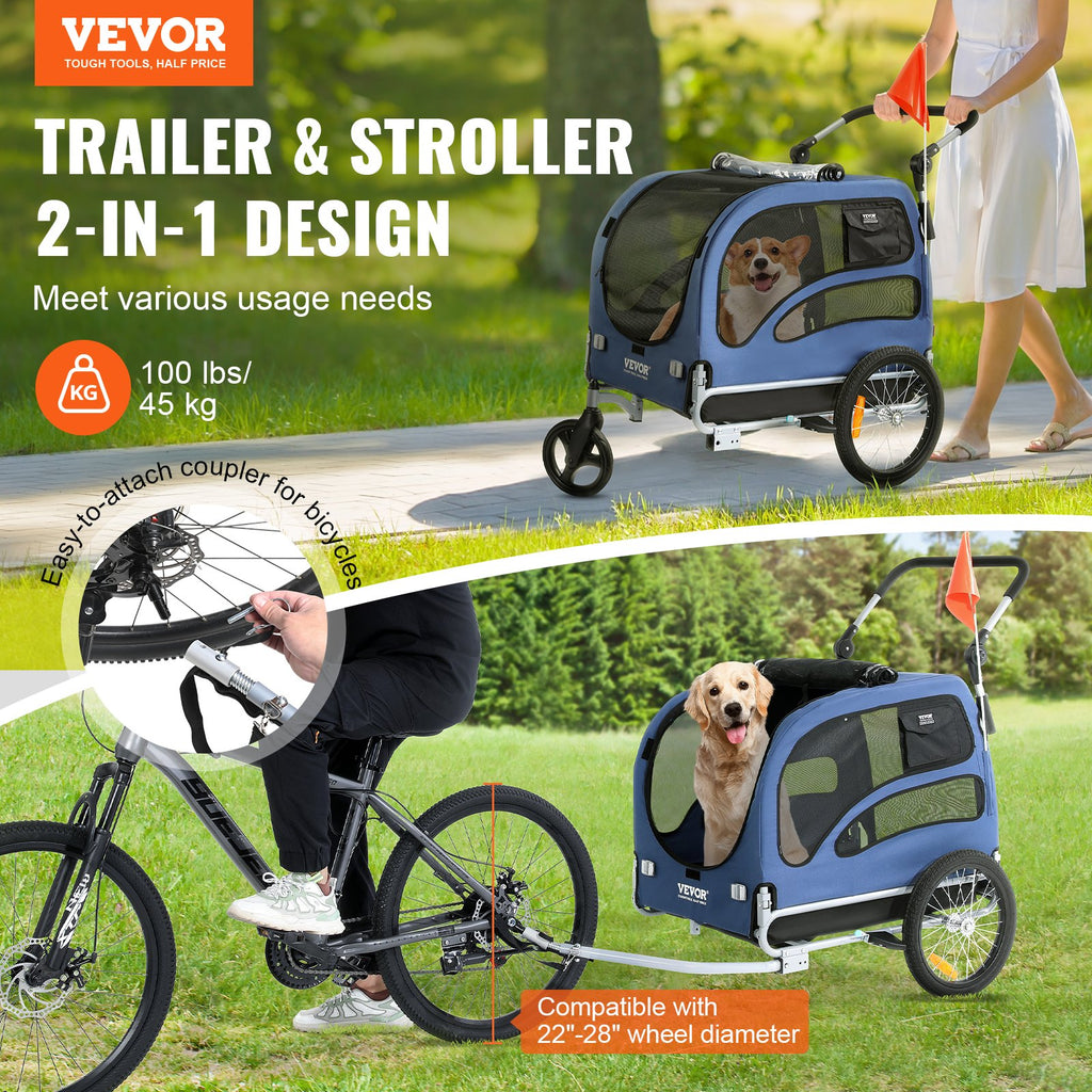 Dog Bike Trailer & 2-in-1 Pet Stroller Cart – Up to 100 lbs.