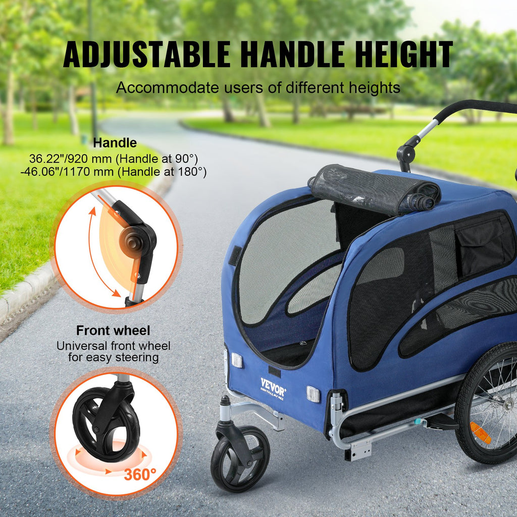 Dog Bike Trailer & 2-in-1 Pet Stroller Cart – Up to 100 lbs.