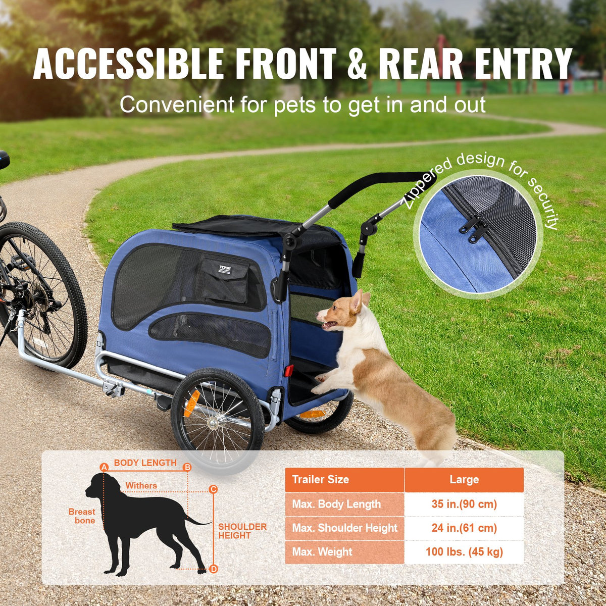 Dog Bike Trailer & 2-in-1 Pet Stroller Cart – Up to 100 lbs.