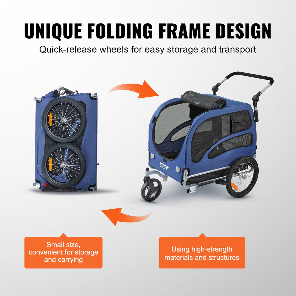 Dog Bike Trailer & 2-in-1 Pet Stroller Cart – Up to 100 lbs.