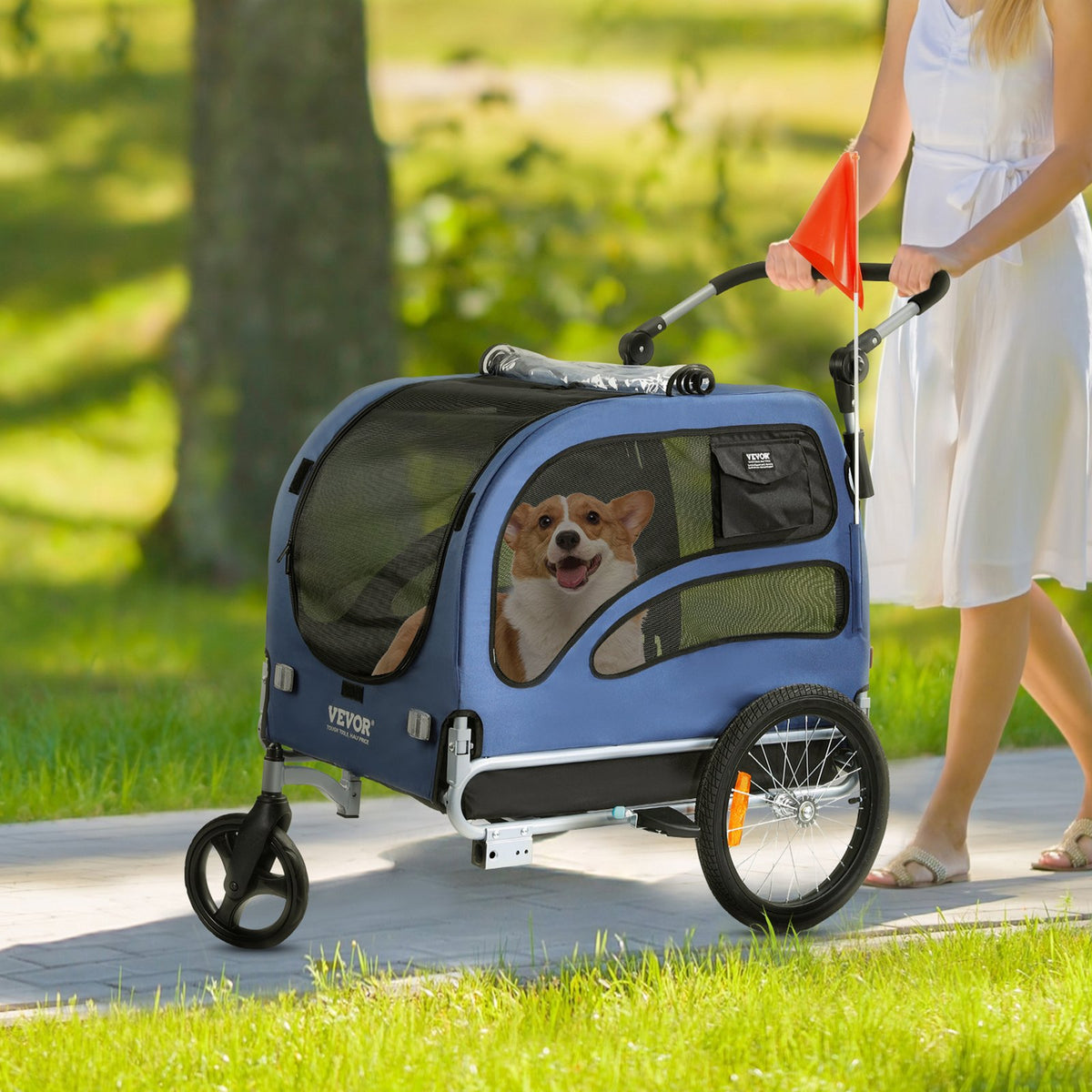 Dog Bike Trailer & 2-in-1 Pet Stroller Cart – Up to 100 lbs.